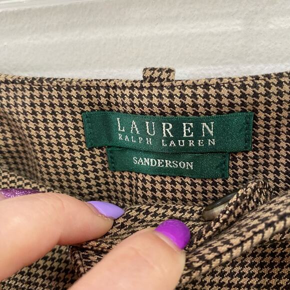 Lauren Ralph Lauren Brown Houndstooth Sanderson Ankle Cropped Trouser Sz 8 - Picture 5 of 11